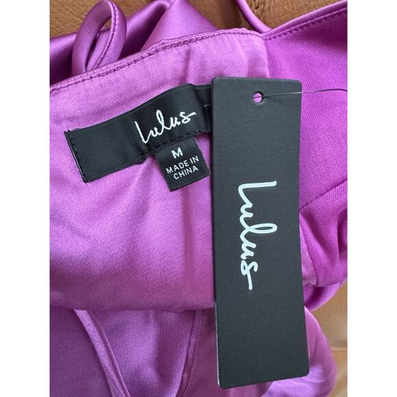 NWT Lulus Chic Allure Lace Up Mini Slip Dress Purple Satin Size Medium - Picture 7 of 7